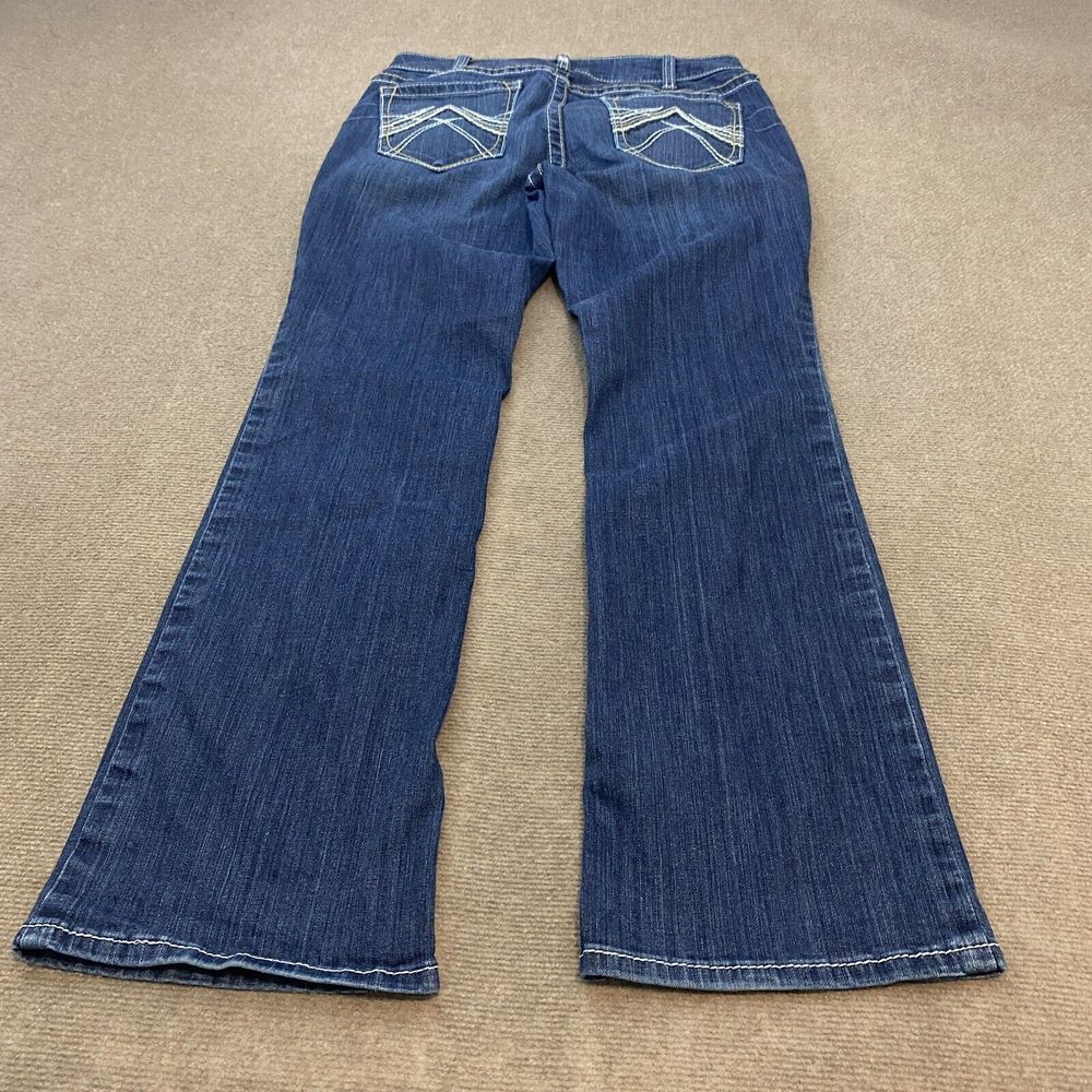 Ariat Real Jeans Women's 32L Blue Dark Wash Mid Rise Boot Cut Ocean Whipstitch